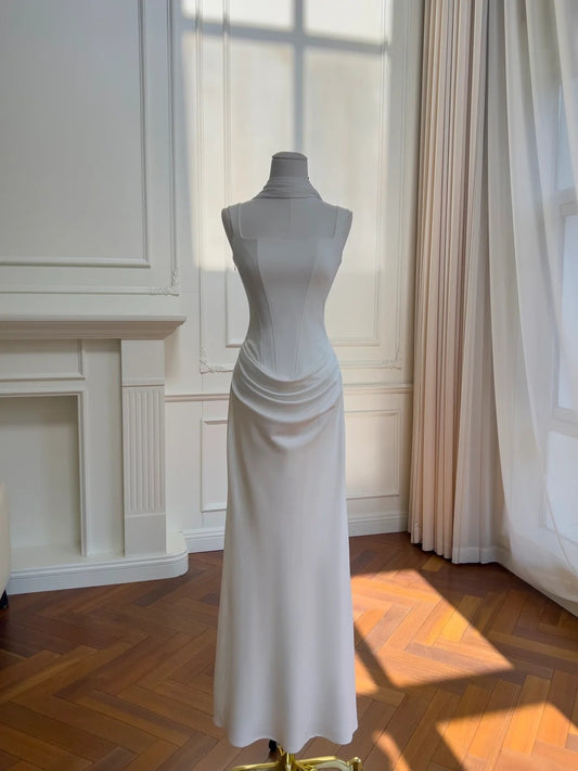 Elegant White Prom Dress Spaghetti Straps Satin Mermaid Evening Dress GG5854