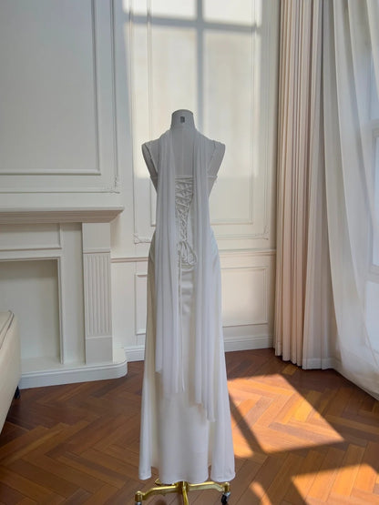 Elegant White Prom Dress Spaghetti Straps Satin Mermaid Evening Dress GG5854
