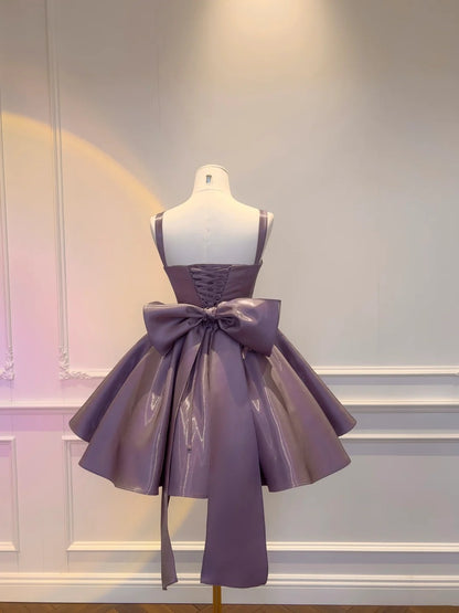 Alluring Purple Homecoming Dress Spaghetti Straps Birthday Dress Satin A-Line Mini Dress GG5856