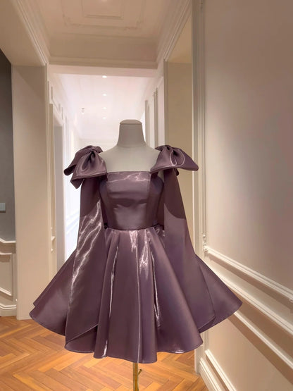 Alluring Purple Homecoming Dress Spaghetti Straps Birthday Dress Satin A-Line Mini Dress GG5856