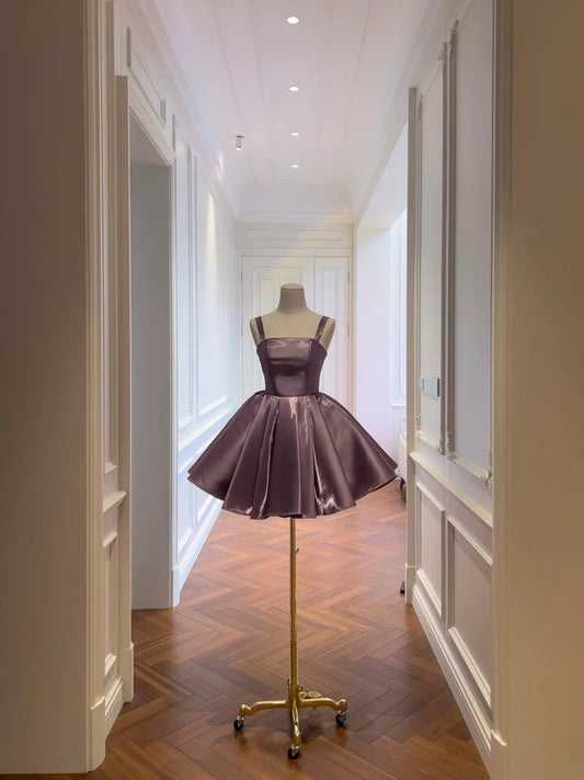 Alluring Purple Homecoming Dress Spaghetti Straps Birthday Dress Satin A-Line Mini Dress GG5856