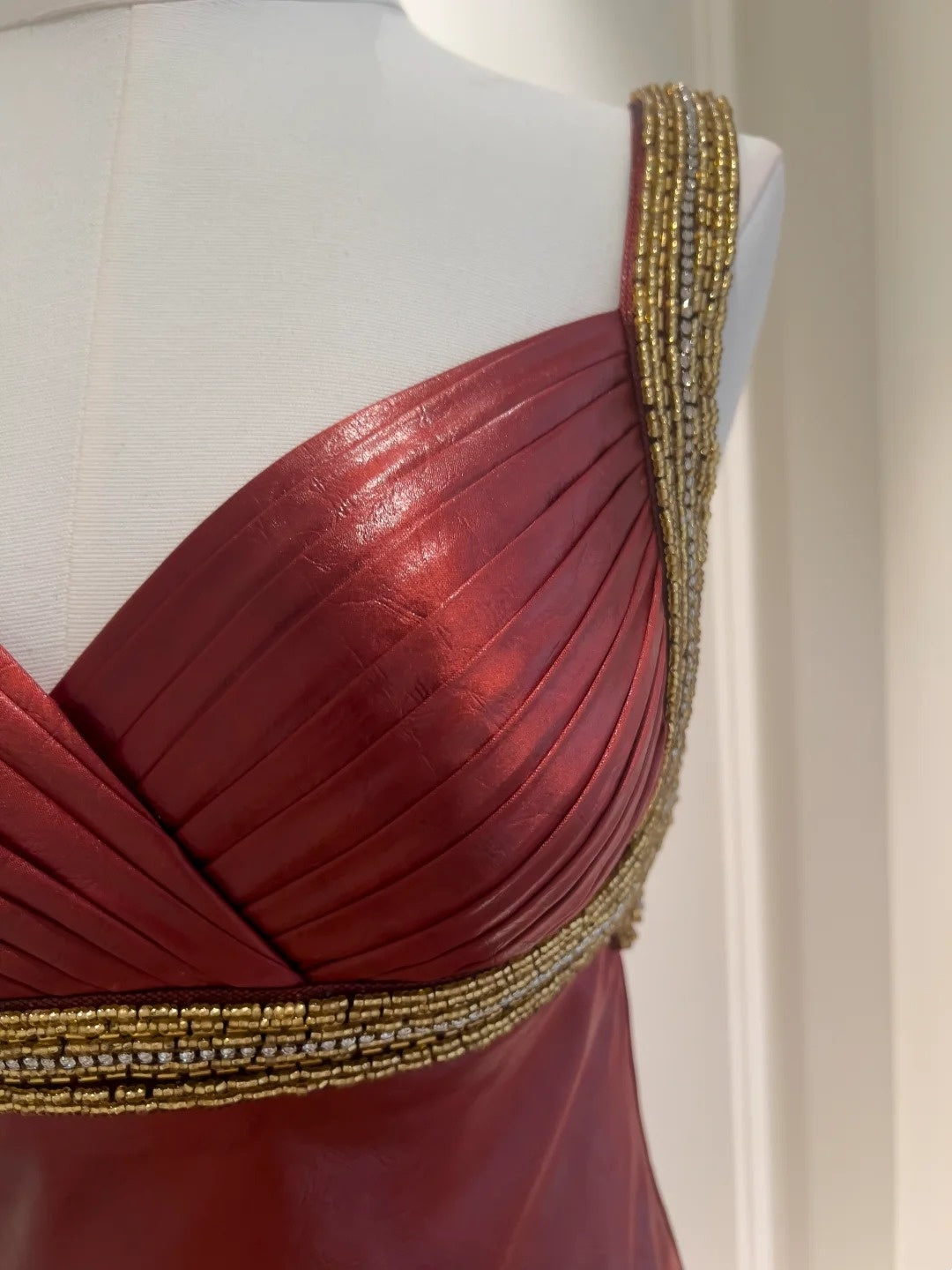 Glittering Burgundy Prom Dress Beaded Spaghetti Straps Mermaid Evening Dress GG5857