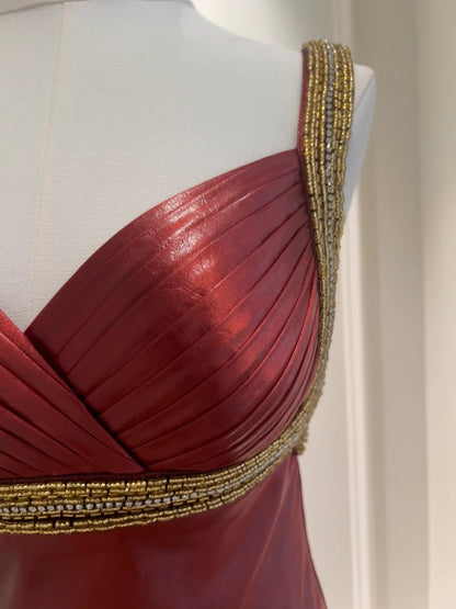 Glittering Burgundy Prom Dress Beaded Spaghetti Straps Mermaid Evening Dress GG5857