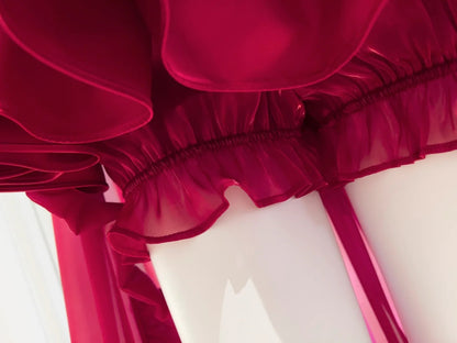 Playful Sleeves Choker Homecoming Dress Red Tiered Birthday Dress Bows Train A-Line Mini Dress GG5859