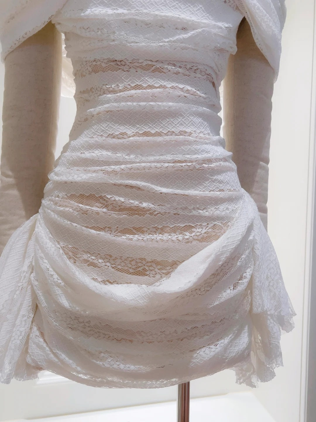 Graceful White Lace Homecoming Dress Off-the-Shoulder Birthday Dress Draped A-Line Mini Dress GG5860