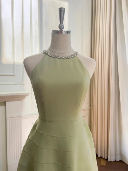 Luxurious Beaded Halter Neck Prom Dress Green Long Evening Dress GG5862