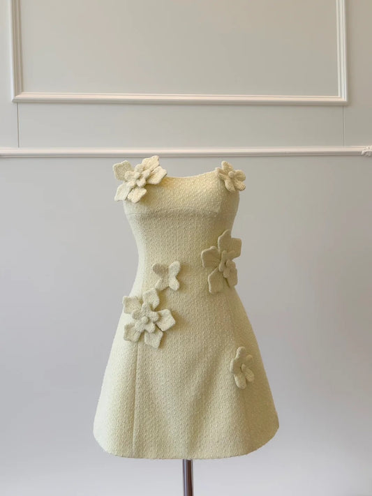 Cute Strapless Yellow Homecoming Dress Appliques Birthday Dress A-Line Mini Dress GG5864