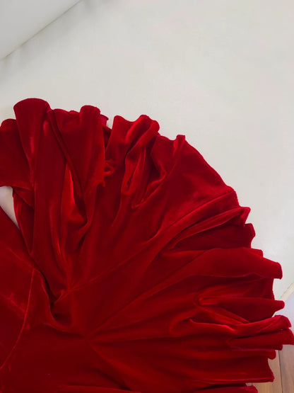 Attractive Red Homecoming Dress Velvet Ruffled Birthday Dress A-Line Mini Dress GG5865