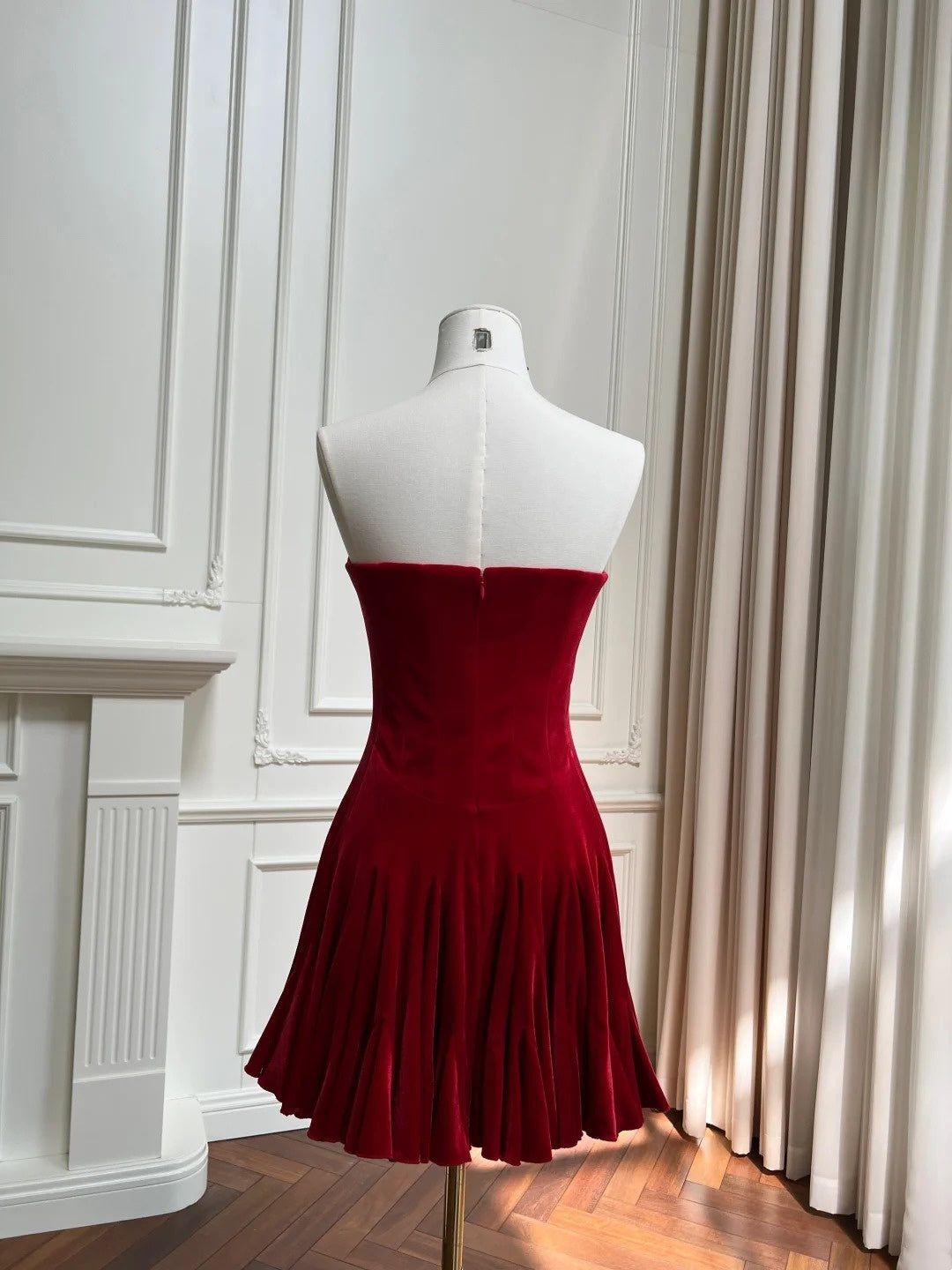Attractive Red Homecoming Dress Velvet Ruffled Birthday Dress A-Line Mini Dress GG5865
