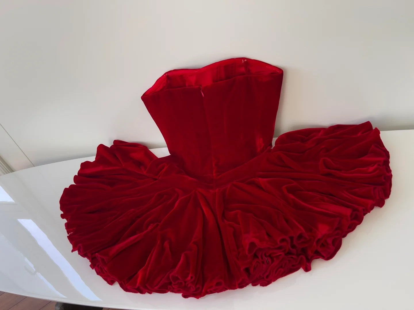 Attractive Red Homecoming Dress Velvet Ruffled Birthday Dress A-Line Mini Dress GG5865