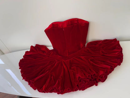 Attractive Red Homecoming Dress Velvet Ruffled Birthday Dress A-Line Mini Dress GG5865