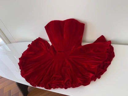 Attractive Red Homecoming Dress Velvet Ruffled Birthday Dress A-Line Mini Dress GG5865
