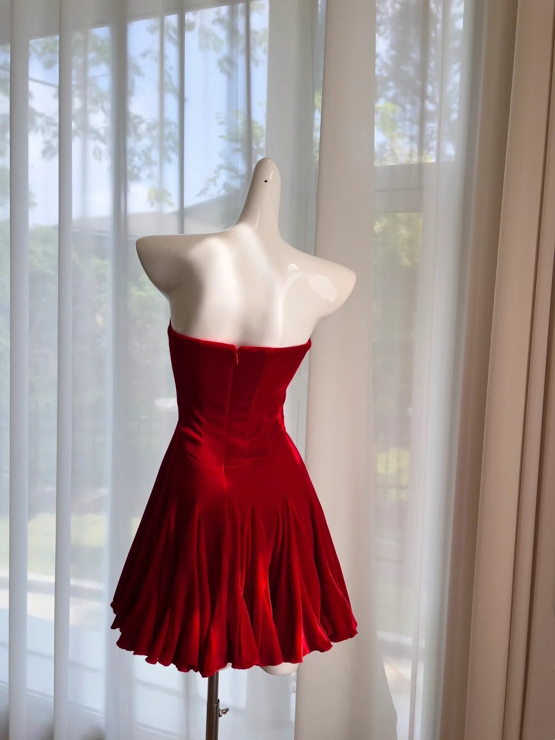 Attractive Red Homecoming Dress Velvet Ruffled Birthday Dress A-Line Mini Dress GG5865