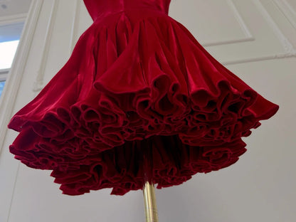 Attractive Red Homecoming Dress Velvet Ruffled Birthday Dress A-Line Mini Dress GG5865