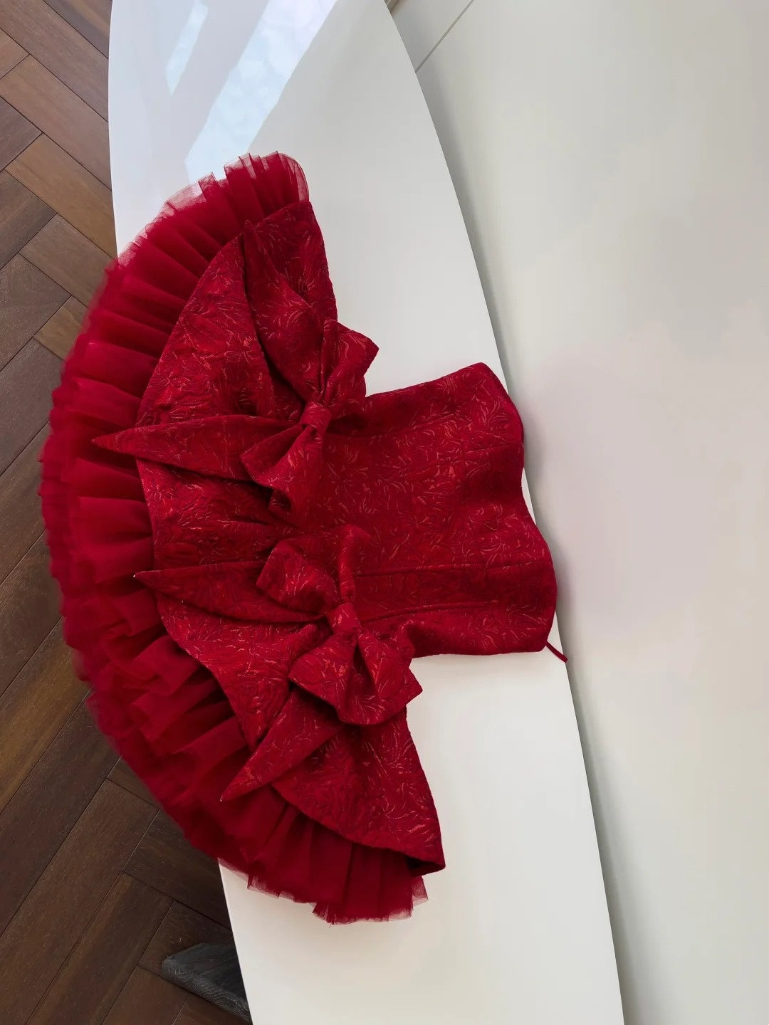 Trendy Red Homecoming Dress Jacquard A-Line Birthday Dress Bows Mini Dress GG5866