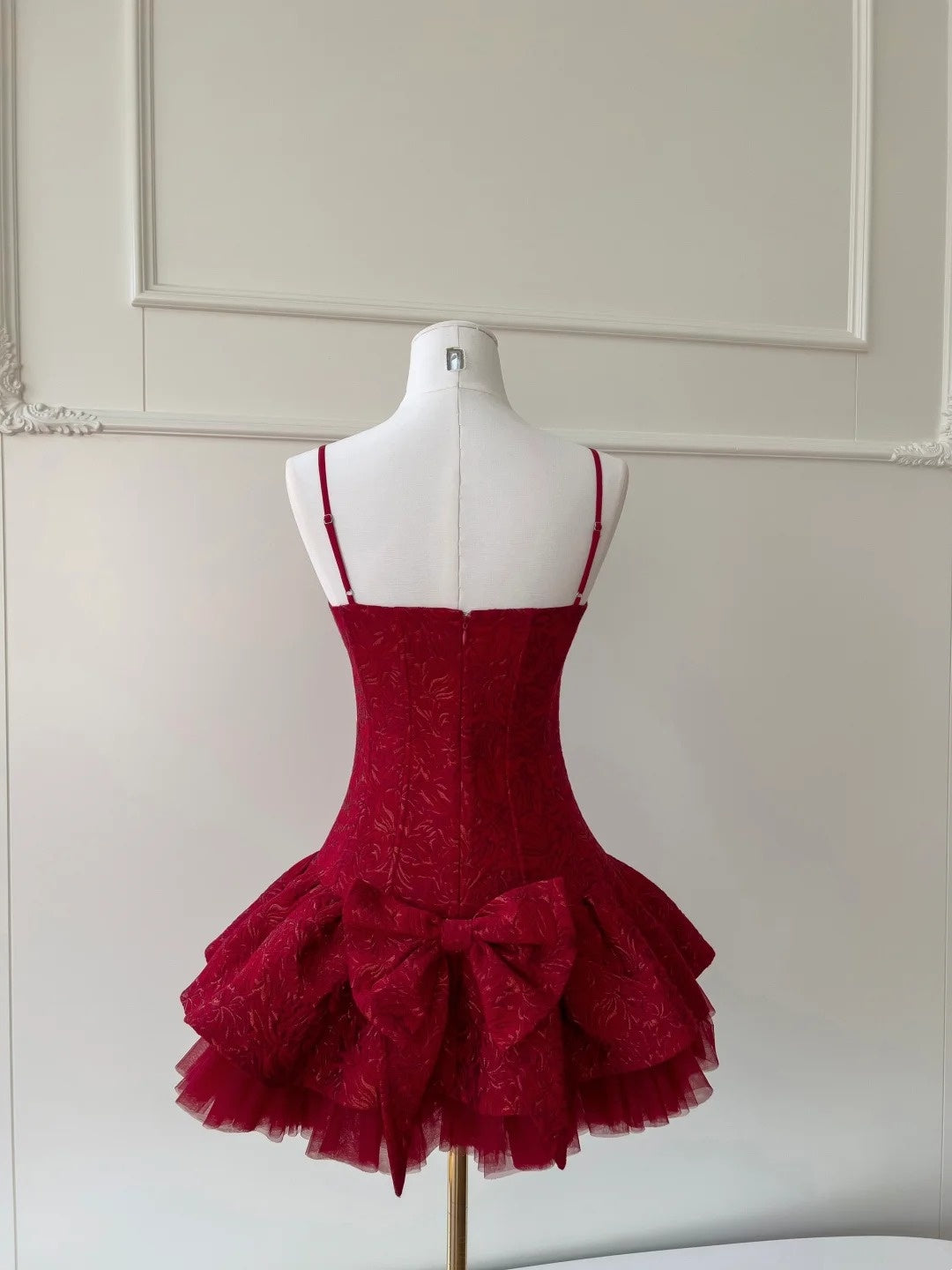 Trendy Red Homecoming Dress Jacquard A-Line Birthday Dress Bows Mini Dress GG5866