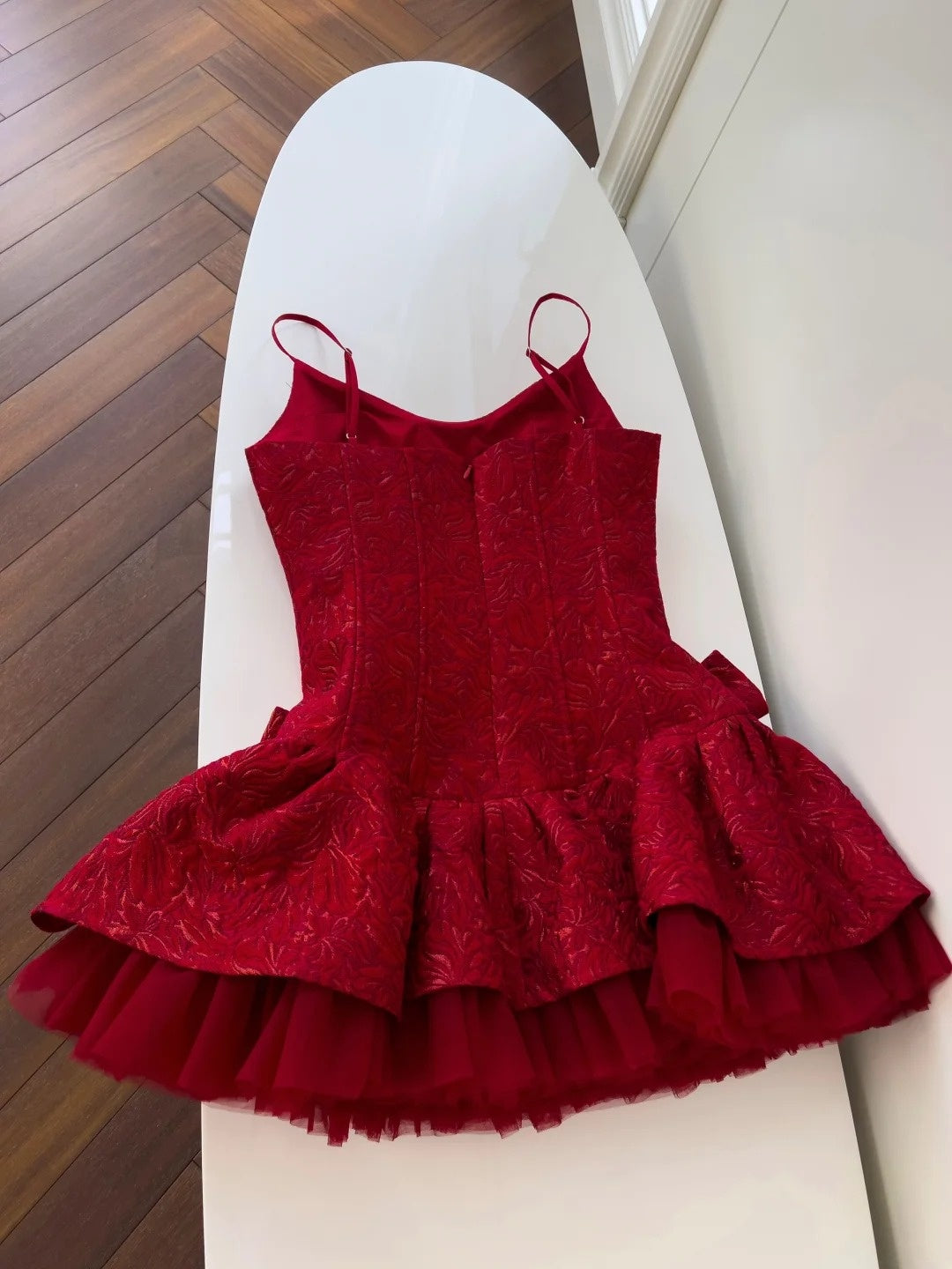 Trendy Red Homecoming Dress Jacquard A-Line Birthday Dress Bows Mini Dress GG5866
