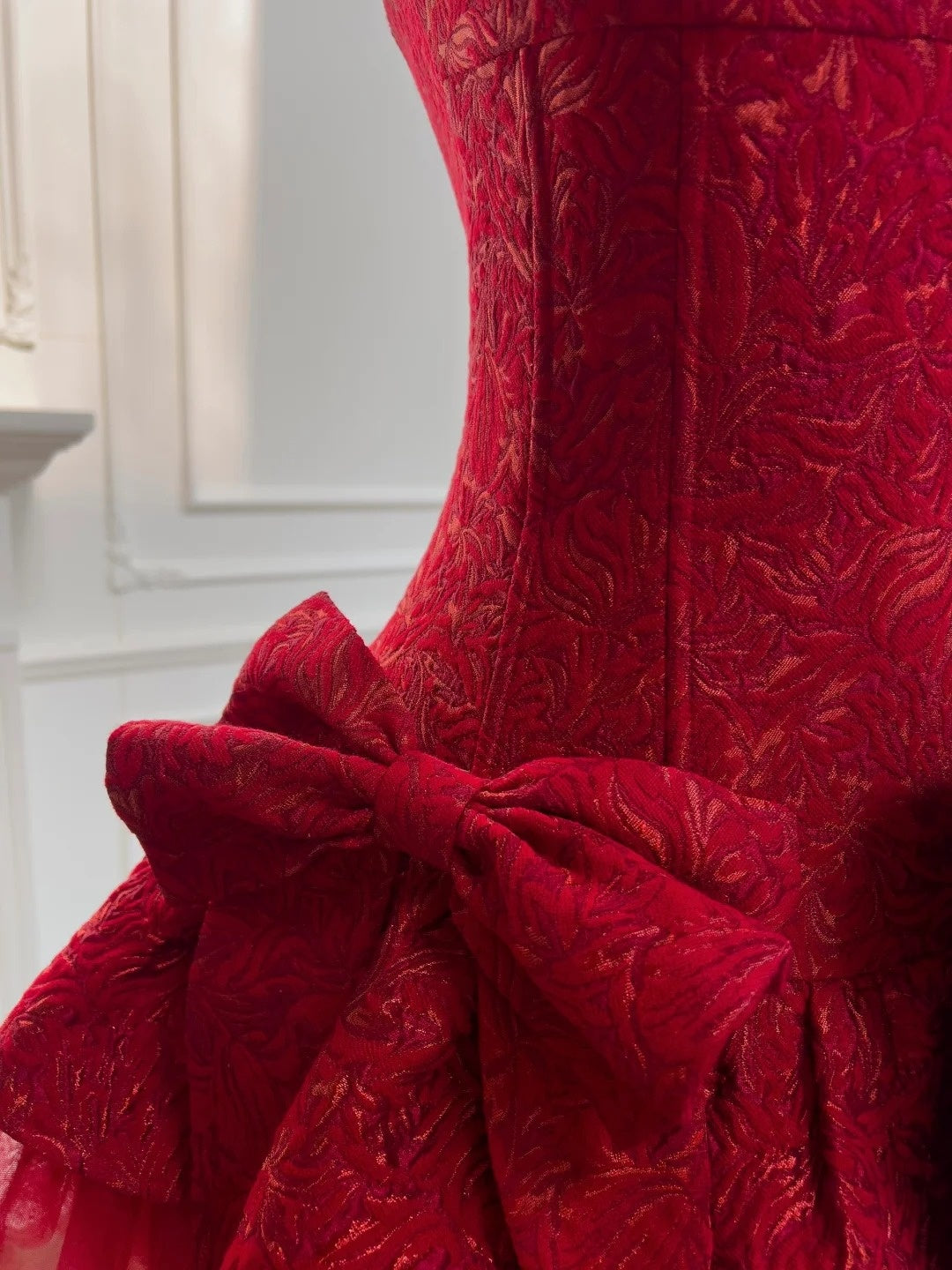 Trendy Red Homecoming Dress Jacquard A-Line Birthday Dress Bows Mini Dress GG5866