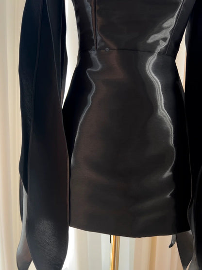 Sexy Spaghetti Straps Homecoming Dress Black Satin A-Line Birthday Dress GG5870