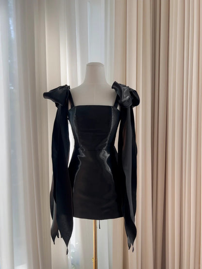 Sexy Spaghetti Straps Homecoming Dress Black Satin A-Line Birthday Dress GG5870