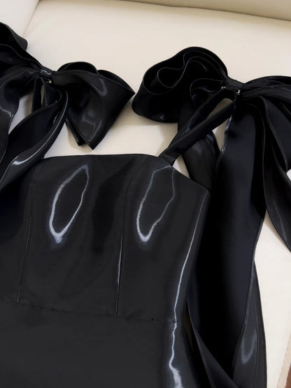 Sexy Spaghetti Straps Homecoming Dress Black Satin A-Line Birthday Dress GG5870