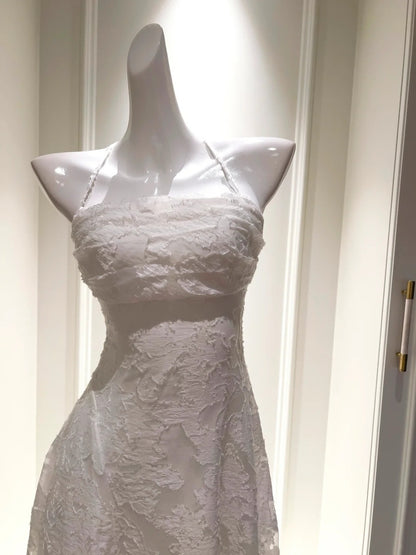 Graceful Halter Neck White Prom Dress A-Line Long Evening Dress GG5871