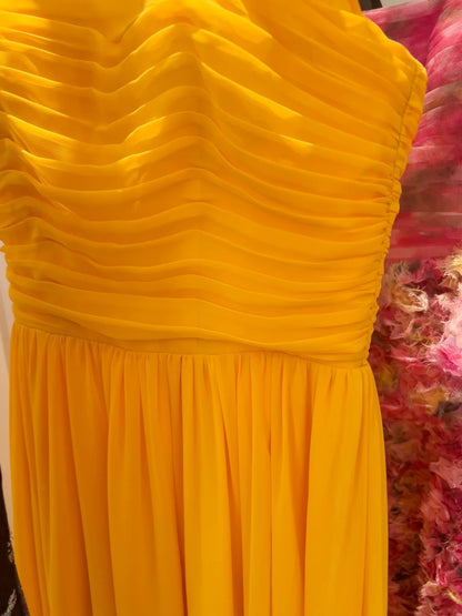 Unique Strapless Yellow Prom Dress Chiffon A-Line Long Evening Dress GG5872