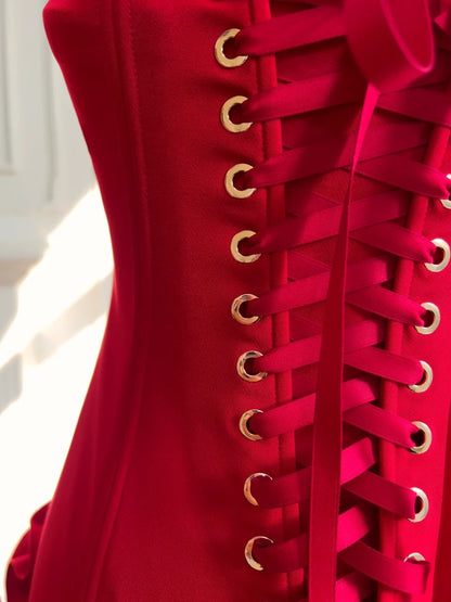 Alluring Strapless Homecoming Dress Red Ruffles Birthday Dress A-Line Mini Dress GG5874