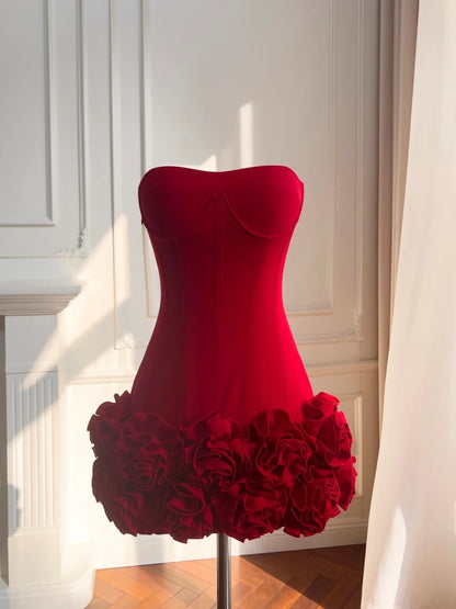 Alluring Strapless Homecoming Dress Red Ruffles Birthday Dress A-Line Mini Dress GG5874