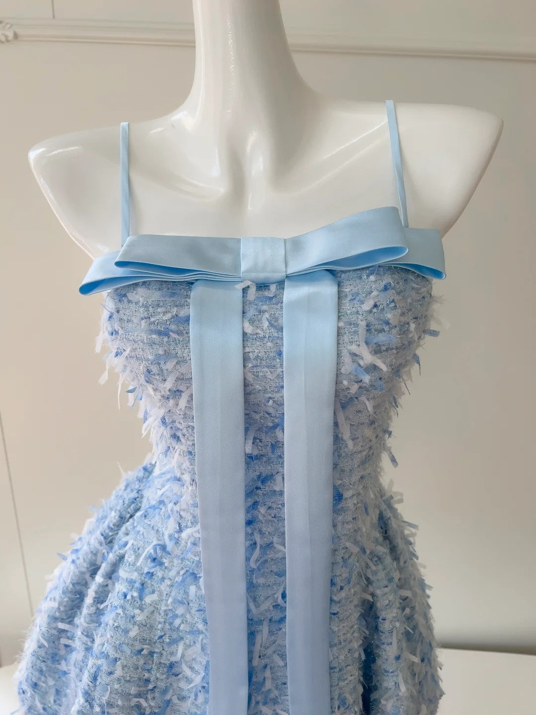 Cute Detachable Spaghetti Straps Homecoming Dress Blue Tassel Birthday Dress Bow A-Line Mini Dress GG5875