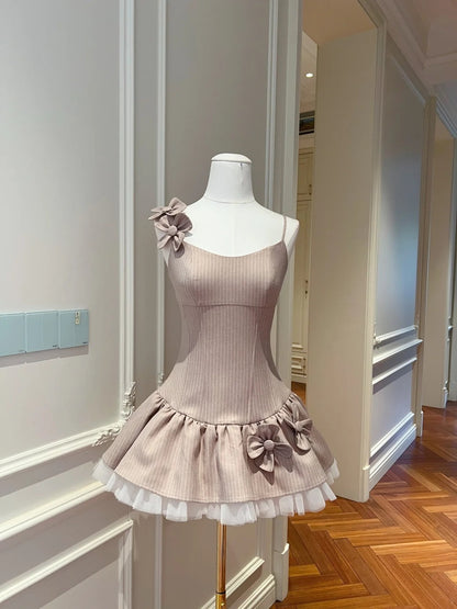 Retro Spaghetti Straps Homecoming Dress Appliques Birthday Dress Stripes A-Line Mini Dress GG5876