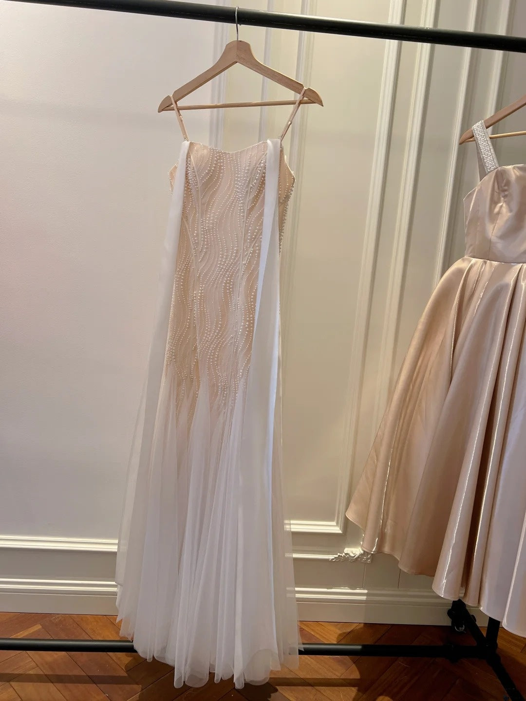 Elegant Spaghetti Straps Pink Prom Dress   Beading Tulle Mermaid Long Evening Dress GG5877