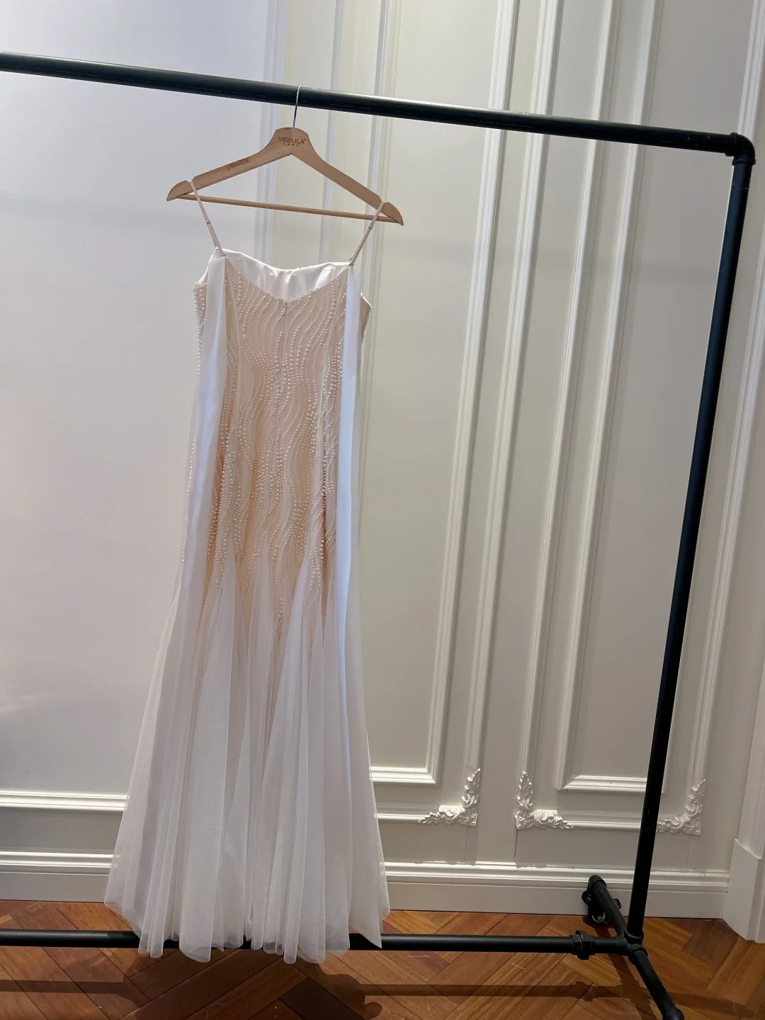 Elegant Spaghetti Straps Pink Prom Dress   Beading Tulle Mermaid Long Evening Dress GG5877