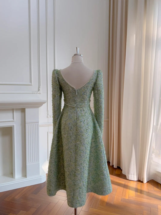 Graceful Green Prom Dress Long Sleeve Beads A-Line Evening Dress GG5878