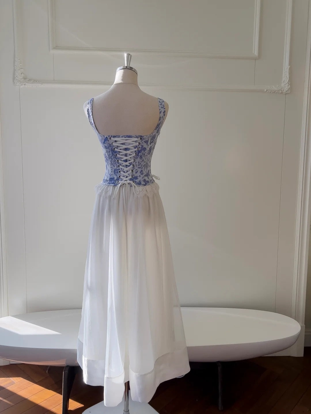 Fashion Square Neck Floral Prom Dress Lace-Up A-Line Long Evening Dress GG5882