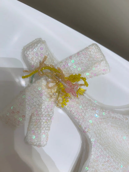 Glittering Spaghetti Straps Homecoming Dress White Bows Birthday Dress Sequins Beads A-Line Mini Dress GG5885