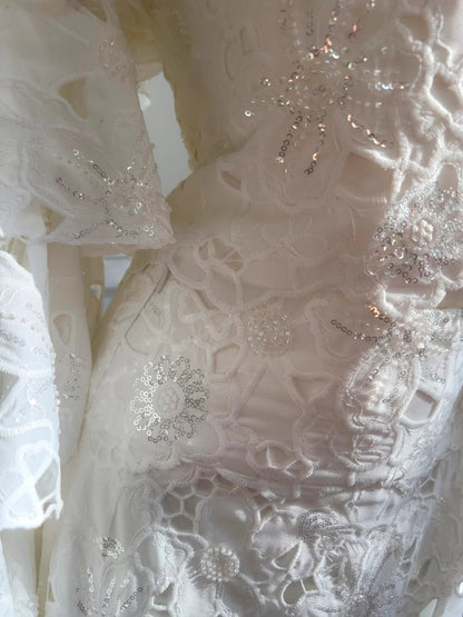 Glittering A-Line White Prom Dress Long Sleeve Sequins Evening Dress GG5888