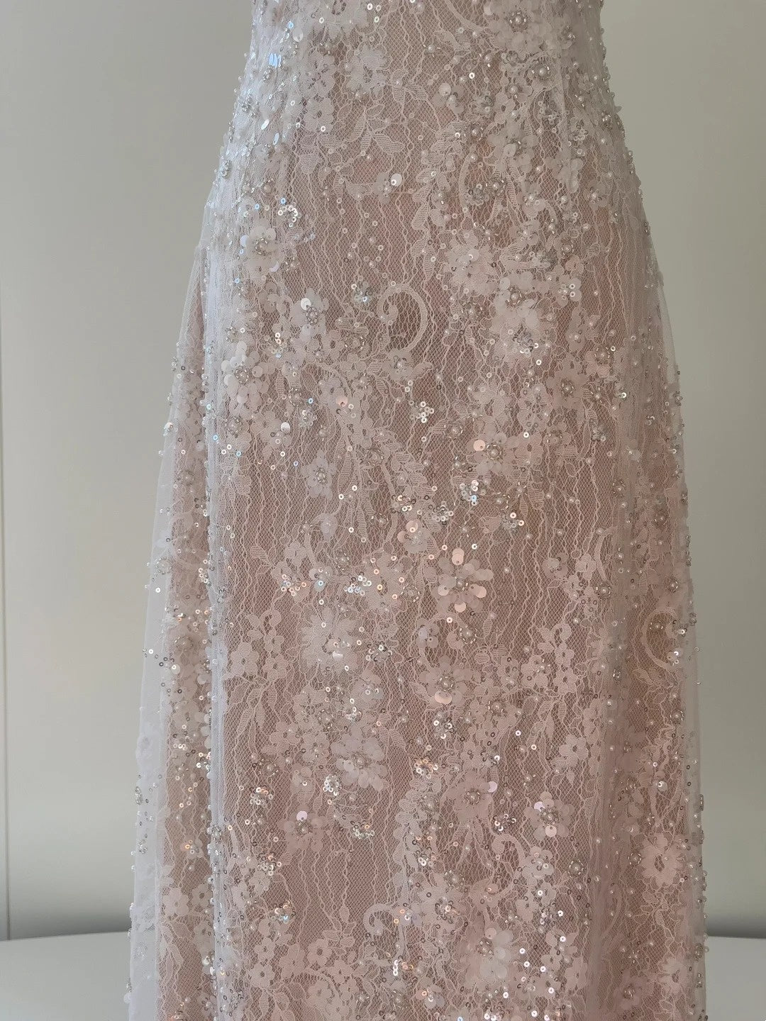 Sparkly Short Sleeve Light Pink Prom Dress Lace Sequins A-Line Evening Dress GG5892