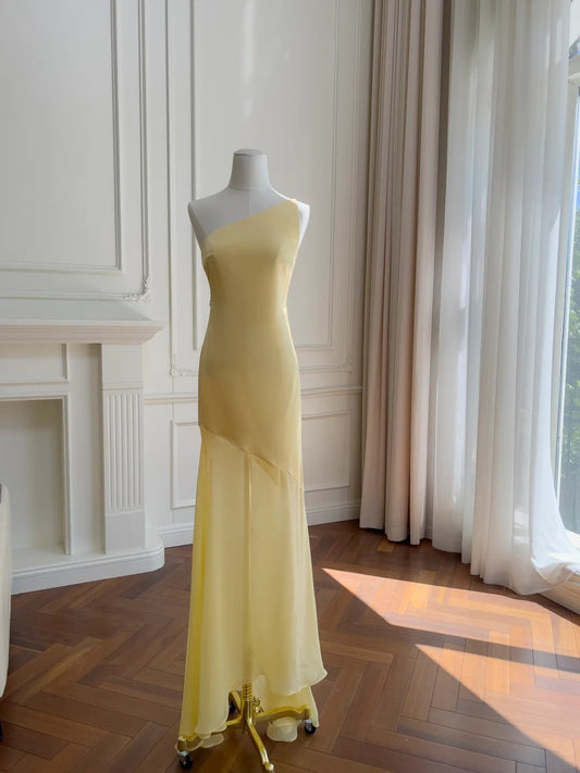 Elegant Yellow Prom Dress One Shoulder Mermaid Evening Dress GG5900