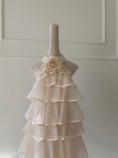 Romantic Tiered Homecoming Dress 3D Flower Birthday Dress Halter A-Line Mini Dress GG5901