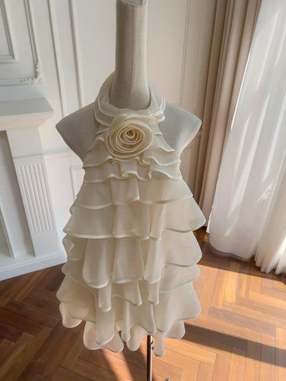 Romantic Tiered Homecoming Dress 3D Flower Birthday Dress Halter A-Line Mini Dress GG5901
