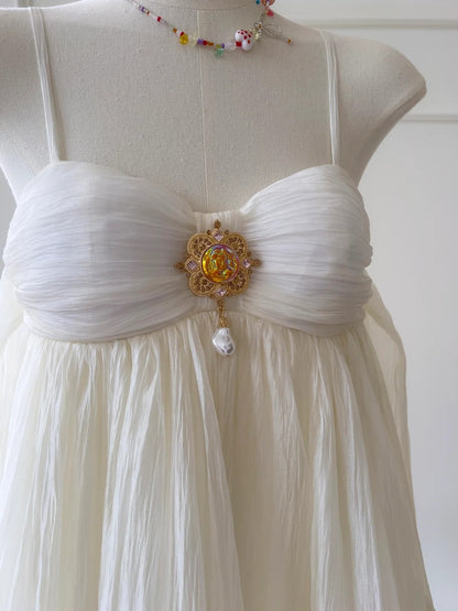 Ethereal White Homecoming Dress Spaghetti Straps Birthday Dress A-Line Mini Dress GG5908