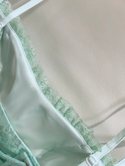 Trendy Textured Floral Mint Green Prom Dress Spaghetti Straps A-Line Evening Dress GG5912