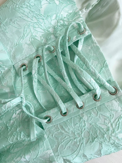 Trendy Textured Floral Mint Green Prom Dress Spaghetti Straps A-Line Evening Dress GG5912