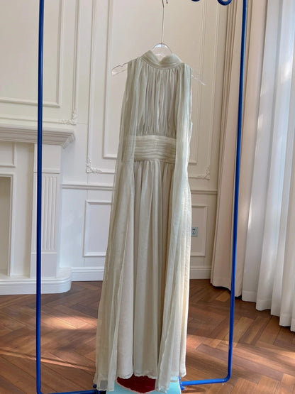 Amazing Halter Neck White Prom Dress Tulle A-Line Evening Dress GG5913