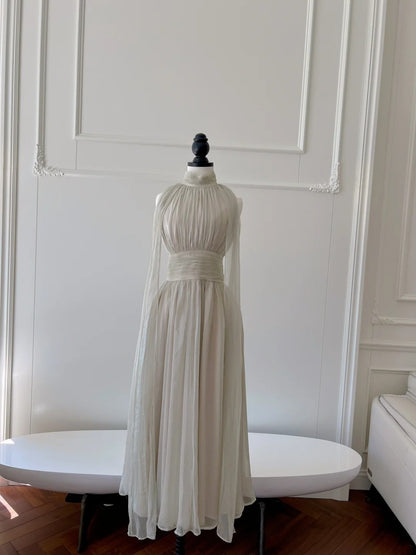 Amazing Halter Neck White Prom Dress Tulle A-Line Evening Dress GG5913
