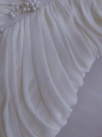 Elegant Halter Neck White Prom Dress Beads Sequins A-Line Evening Dress GG5919