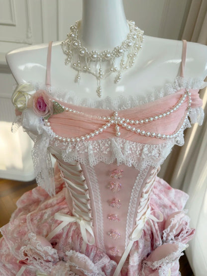 Sweet Off-the-Shoulder Pink Homecoming Dress Lace Tiered Birthday Dress GG5921