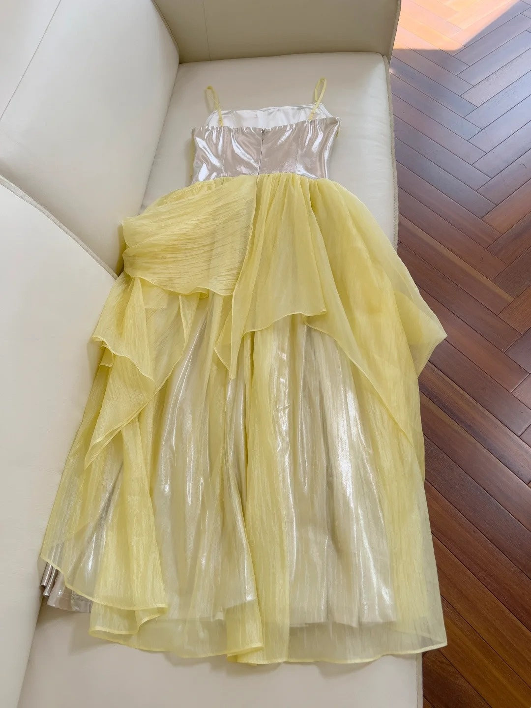 Elegant Spaghetti Straps Yellow Prom Dress Tulle A-Line Evening Dress GG5923