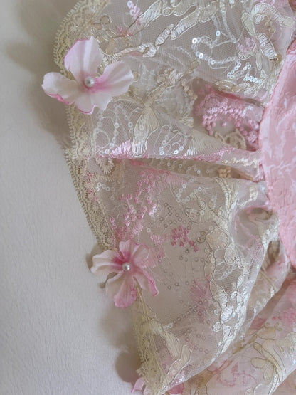 Dreamy Spaghetti Straps Pink Homecoming Dress Lace Sequins Ruffles Birthday Dress GG5924